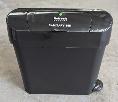 black sanitary bin with logo black manual sanitary bin